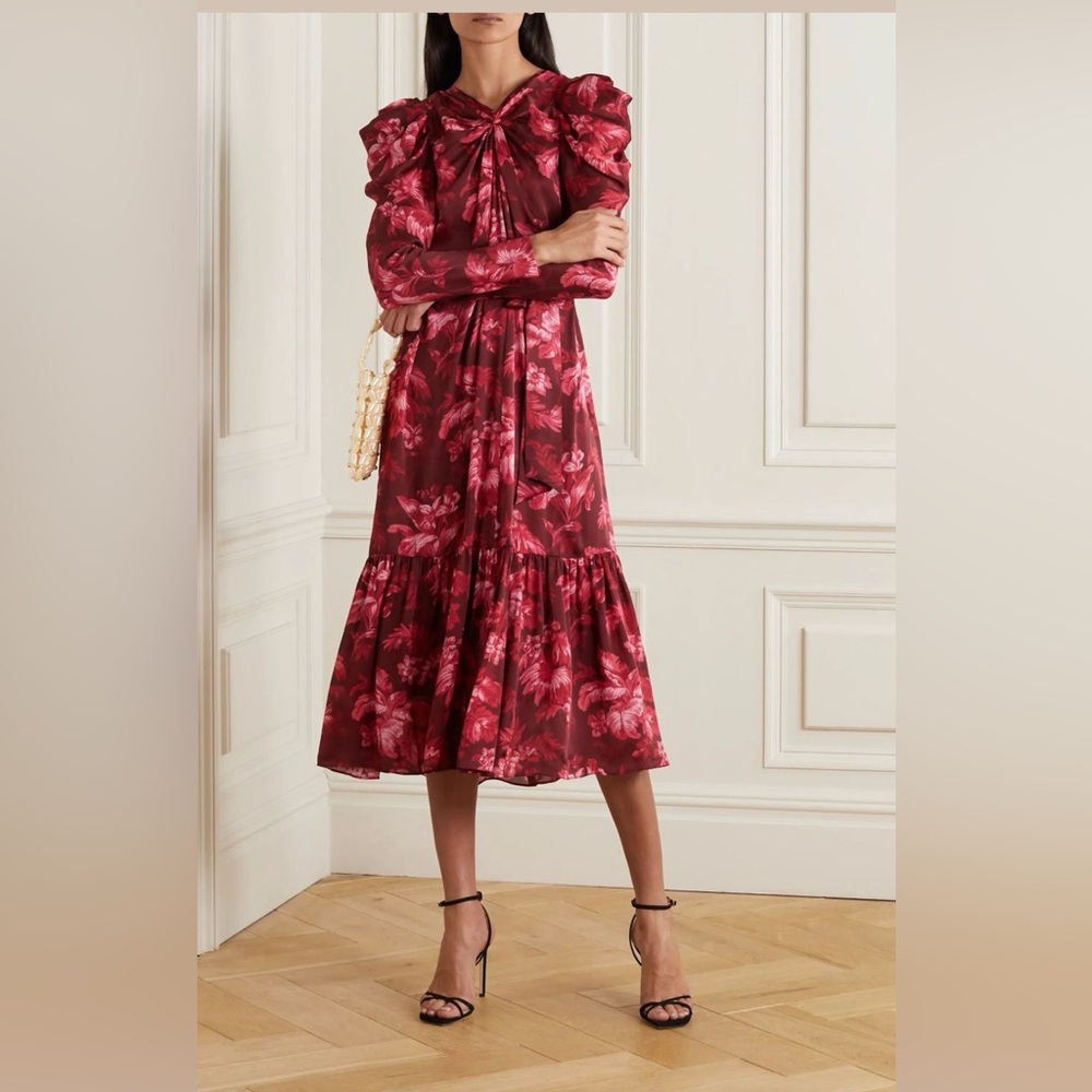 Zimmermann Red Floral Long Sleeve Midi Dress